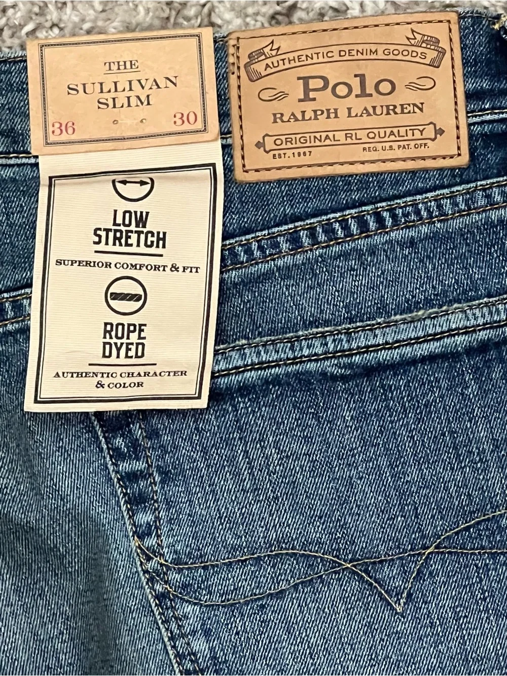 Men's Dark Blue Washed Jeans - Straight Fit Ralph Lauren nwt Sullivan slim